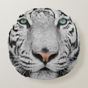 White Tiger Round Pillow