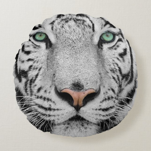 White Tiger Round Pillow (Front)