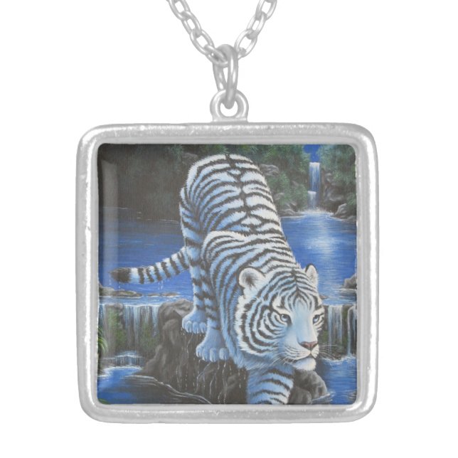 White Tiger Silver Plated Necklace (Front)