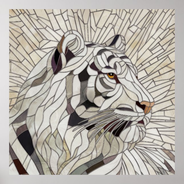 White tiger - Stained Glass Mosaic Digital Art Poster (Front)