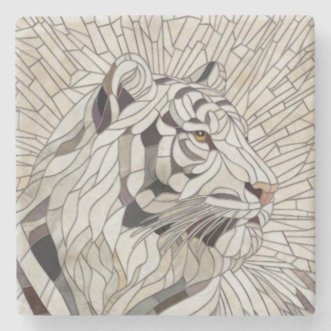 White tiger - Stained Glass Mosaic Digital Art Stone Coaster (Front)