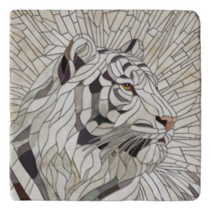 White tiger - Stained Glass Mosaic Digital Art Trivet