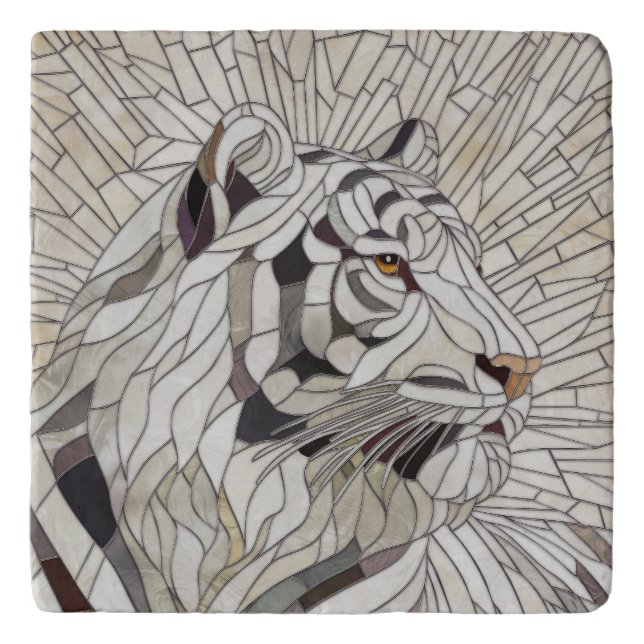 White tiger - Stained Glass Mosaic Digital Art Trivet (Front)
