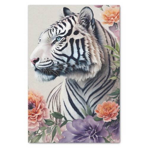 White Tiger Stripes Floral Art Tissue Paper