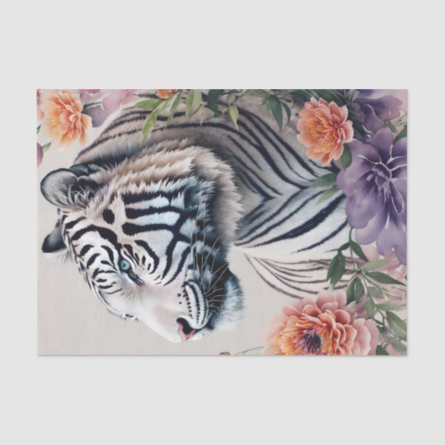 White Tiger Stripes Floral Art Tissue Paper (Front)