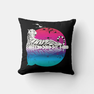 White Tiger Sunset Throw Pillow