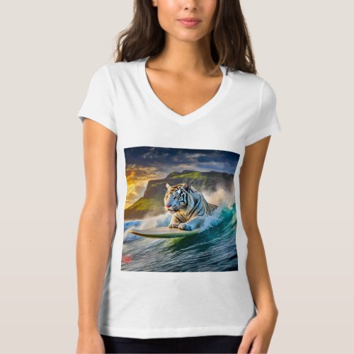 White Tiger Surfing 03 Design By Rich AMeN Gill  T_Shirt