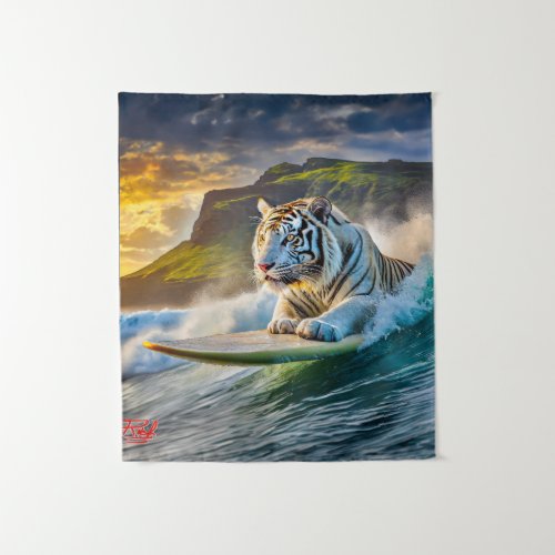 White Tiger Surfing 03 Design By Rich AMeN Gill  Tapestry