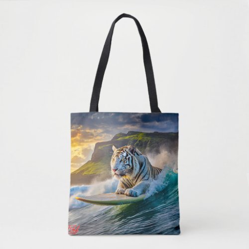 White Tiger Surfing 03 Design By Rich AMeN Gill Tote Bag