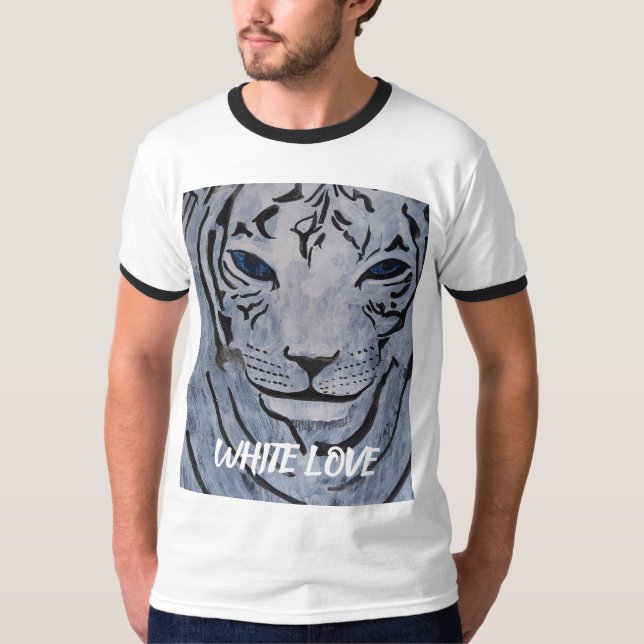 WHITE TIGER T-SHIRT BY PAULA REILLY. (Front)