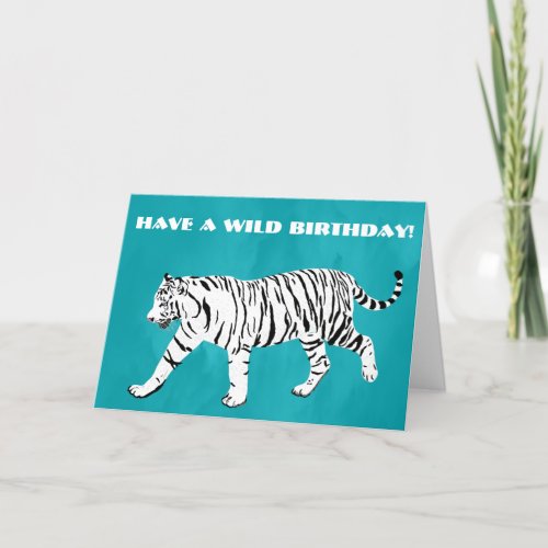 White Tiger Teal Turquoise Blue Custom Card