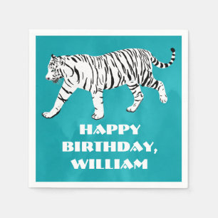 White Tiger Teal, Turquoise Blue Custom Napkins