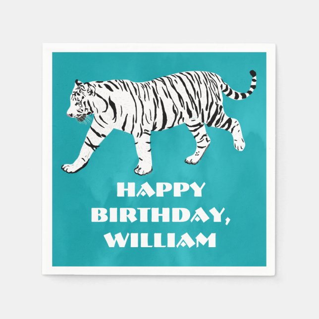 White Tiger Teal, Turquoise Blue Custom Napkins (Front)