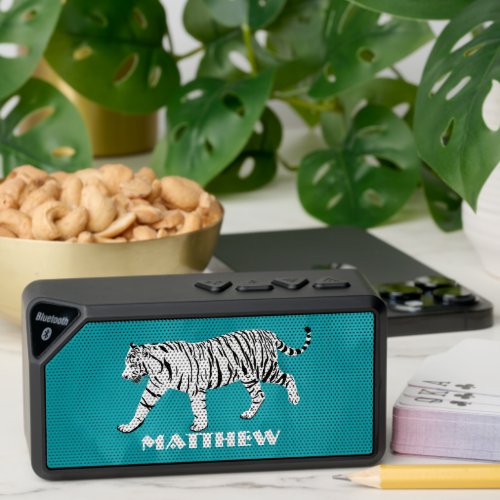 White Tiger Teal Turquoise Blue Personalized Bluetooth Speaker