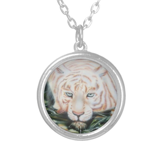 White Tiger  "The Swim" Silver Plated Necklace (Front)