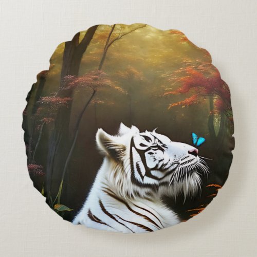 White Tiger Those Loving Moments Round Cushion