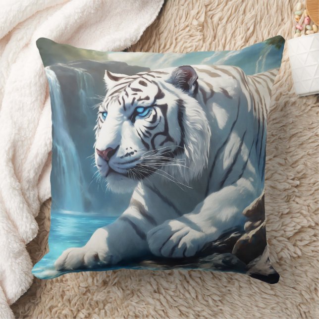 White Tiger Throw Pillow (Blanket)