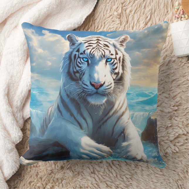 White Tiger Throw Pillow (Blanket)