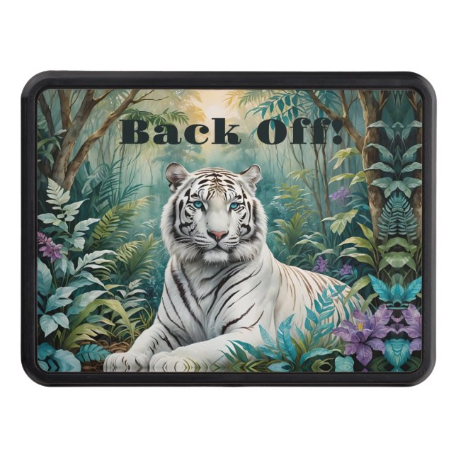 White Tiger Tiger in a Blue Green Jungle Hitch Cover (Front)