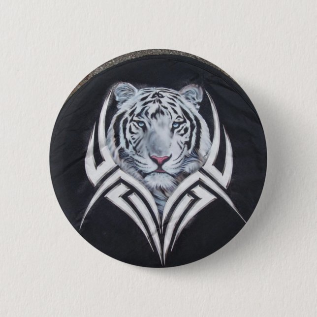 White Tiger Tribal Pinback Button (Front)
