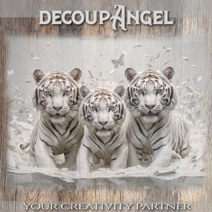 White tiger trio - Decoupage - Tissue Paper