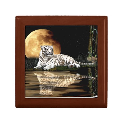 White Tiger  Tropical Moon Art Tile Gift Box