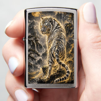 White Tiger Turning Back Guardian Power Zippo Lighter