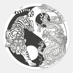 White tiger versus green dragon in the yin classic classic round sticker
