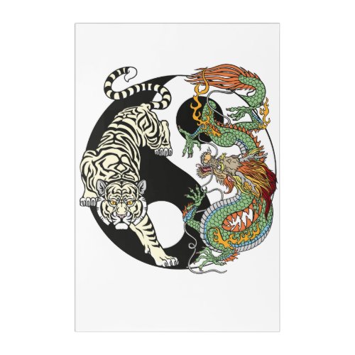 White tiger versus green dragon in the yin yang acrylic print