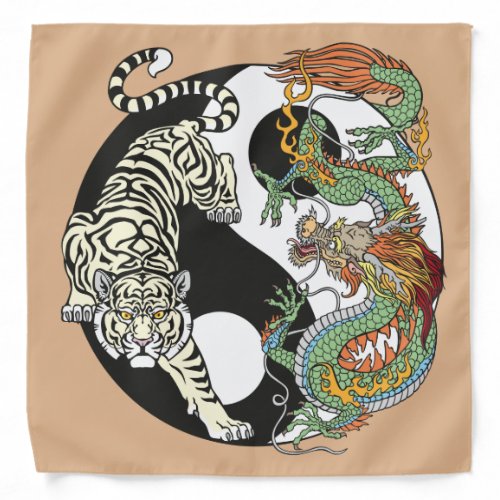 White tiger versus green dragon in the yin yang  b bandana