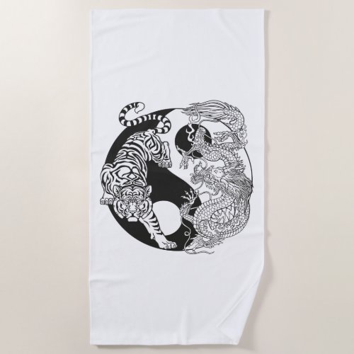 White tiger versus green dragon in the yin yang be beach towel