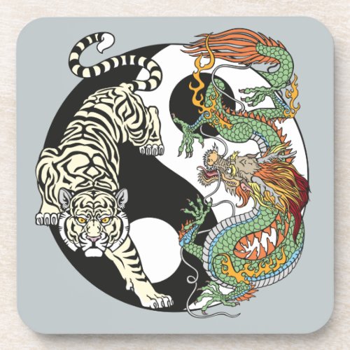 White tiger versus green dragon in the yin yang be beverage coaster