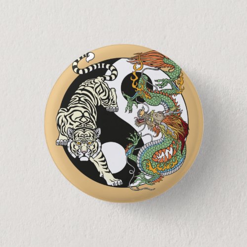 White tiger versus green dragon in the yin yang button