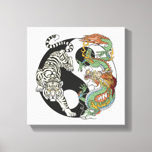 White tiger versus green dragon in the yin yang  c canvas print
