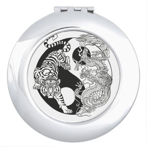 White tiger versus green dragon in the yin yang  c compact mirror