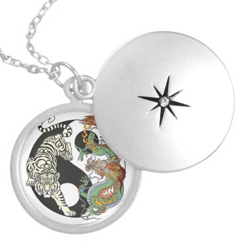 White tiger versus green dragon in the yin yang  c locket necklace