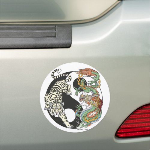 White tiger versus green dragon in the yin yang ca car magnet