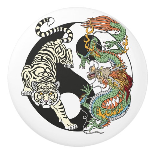 White tiger versus green dragon in the yin yang ce ceramic knob