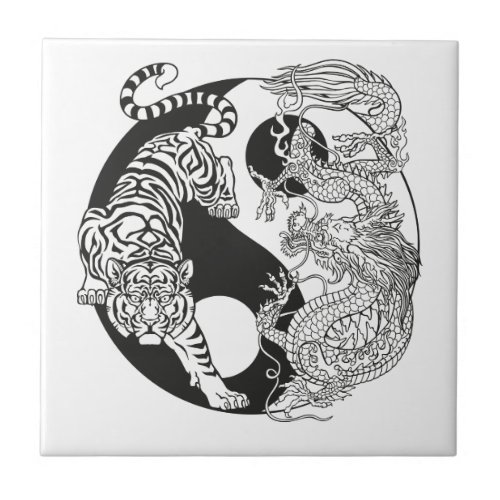 White tiger versus green dragon in the yin yang ce ceramic tile