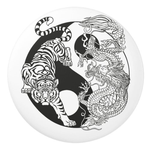White tiger versus green dragon in the yin yang ceramic knob