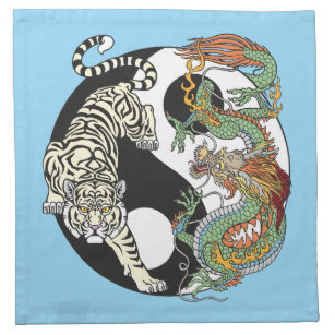 White tiger versus green dragon in the yin yang cl cloth napkin