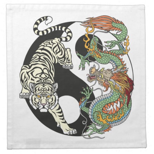 White tiger versus green dragon in the yin yang cloth napkin