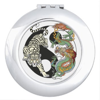 White Tiger Versus Green Dragon In The Yin Yang  Compact Mirror by insimalife at Zazzle