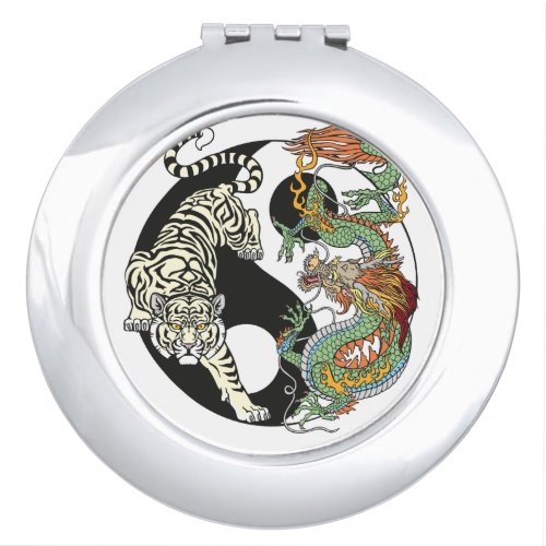 White tiger versus green dragon in the yin yang  compact mirror