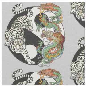 White tiger versus green dragon in the yin yang  f fabric