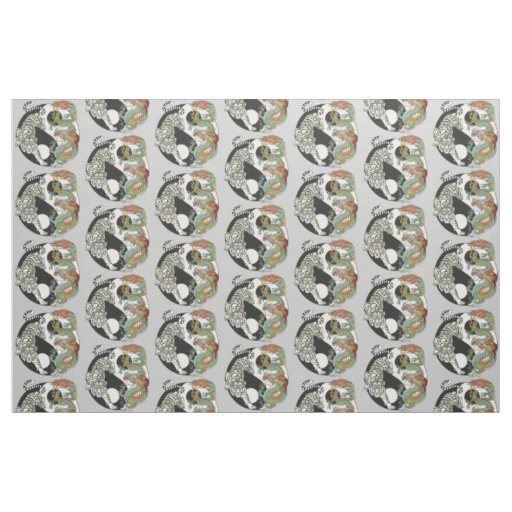 White tiger versus green dragon in the yin yang  fabric