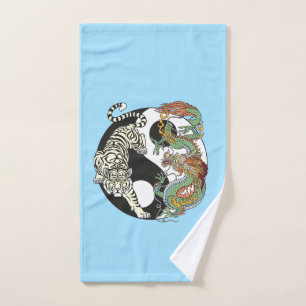 White tiger versus green dragon in the yin yang fl bath towel set