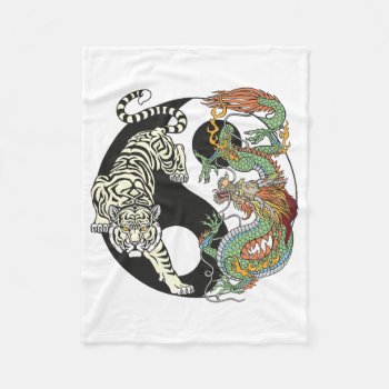 White Tiger Versus Green Dragon In The Yin Yang Fl Fleece Blanket by insimalife at Zazzle