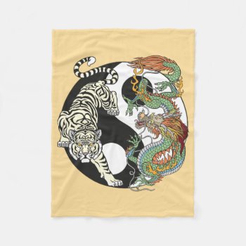 White Tiger Versus Green Dragon In The Yin Yang Fl Fleece Blanket by insimalife at Zazzle