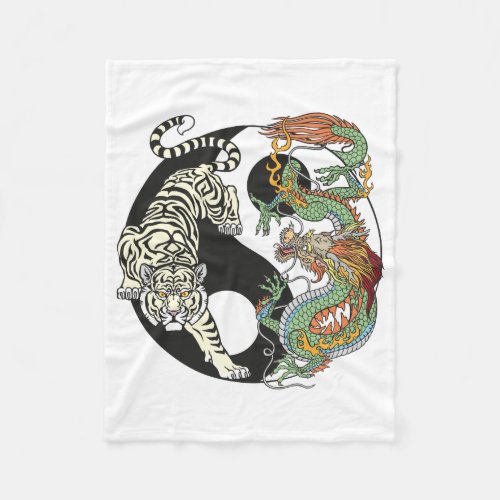White tiger versus green dragon in the yin yang fleece blanket